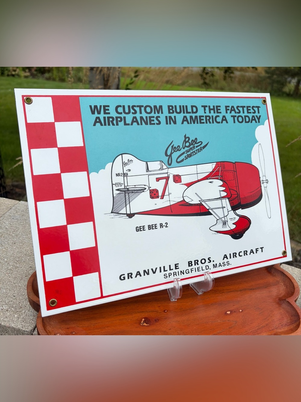 Gee Bee Racer Ande Rooney Airplane Vintage Porcelain Sign Like New - Picture 2 of 4